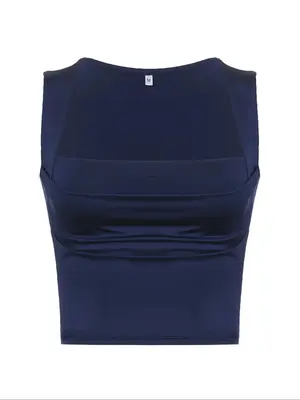Women's Plain Ruched Square Neck Crop Tank Top, Casual Sleeveless Cropped Top for Fall, Minimalist Basic Short Tops, Ladies C...