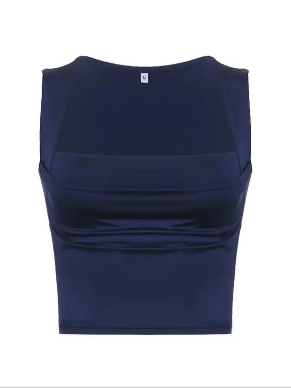 Women's Plain Ruched Square Neck Crop Tank Top, Casual Sleeveless Cropped Top for Fall, Minimalist Basic Short Tops, Ladies C...