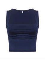 Women's Plain Ruched Square Neck Crop Tank Top, Casual Sleeveless Cropped Top for Fall, Minimalist Basic Short Tops, Ladies C...