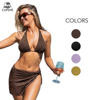 CUPSHE Plunging Bikini Top & Cheeky Bottoms Set Summer Beachwear Halter Straps Swimwear Low Rise Swimsuit for Beach,Pool Part...