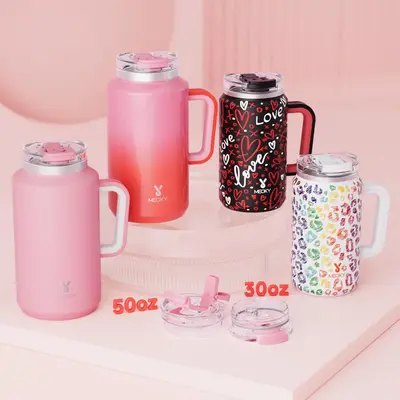 Meoky Double Mouth Big Belly Handle Insulated Water Bottle, 1 Count Stainless Steel Thermos Cup, Portable Drinkware, Leak-pro...