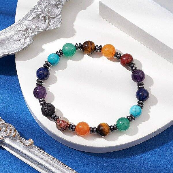 Natural & Synthetic Mixed Gemstone Beaded Stretch Bracelets for Women Men