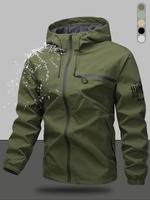 Men's Zip Up Hooded Jacket, Casual Regular Fit Long Sleeve Waterproof Windproof Lightweight Jacket for Outdoor Activities, Fa...