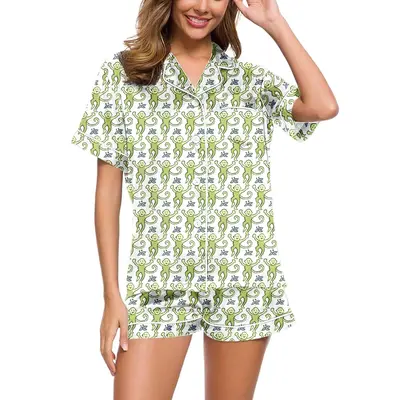 Womens Pajamas Set, 2PCS Button Down Vacation Monkey Beach Shorts Set Y2k Loungewear Pjs for Birthday Valentines Gift