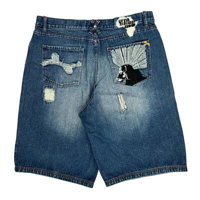 Ln Embroidered Denim Shorts - 38W 13L Blue Cotton