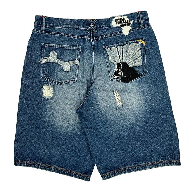 Ln Embroidered Denim Shorts - 38W 13L Blue Cotton