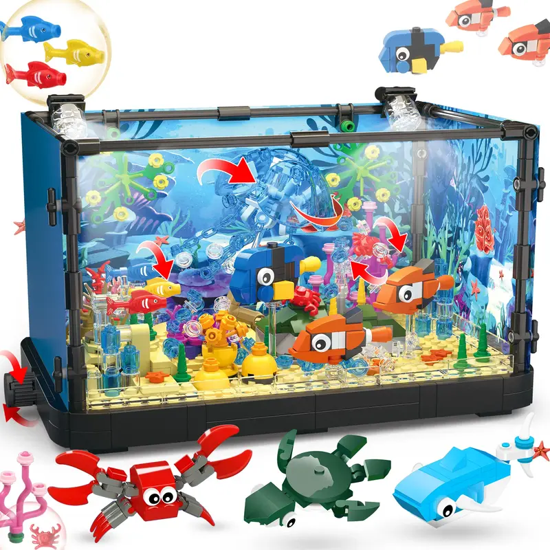 【TOKMOC】66003,788 Pieces,Fish Tank Building Block Set,Lighting Aquarium,Including Ocean Jellyfish, Dolphin, Turtle, Crab,...