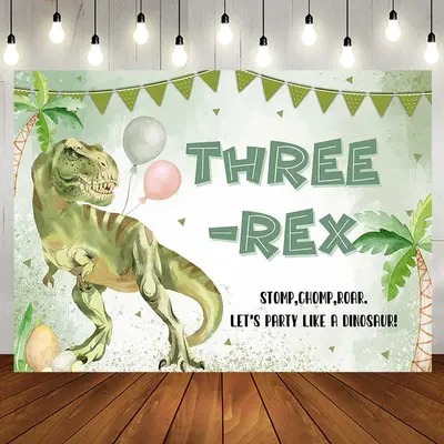 Lets Party Like Dinosaur Green 3Rd Birthday Backdrop - Aperturee