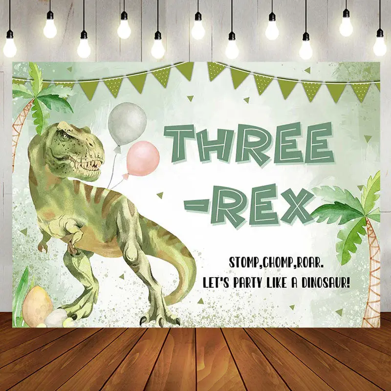 Lets Party Like Dinosaur Green 3Rd Birthday Backdrop - Aperturee