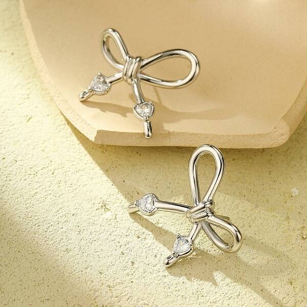 304 Stainless Steel Micro Pave Clear Cubic Zirconia Stud Earrings for Women