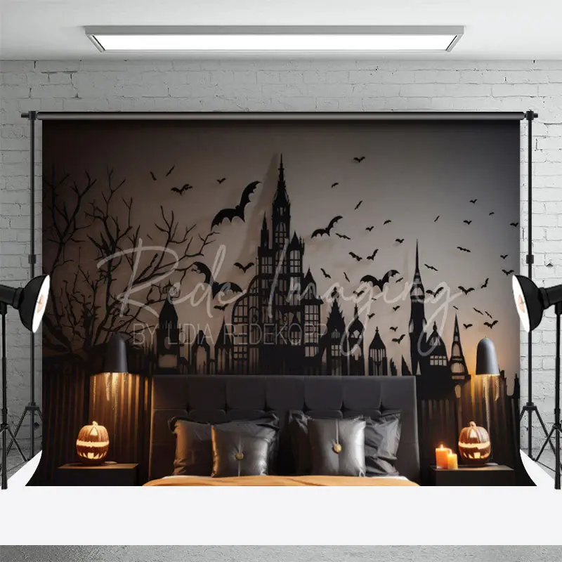 Black Bat Castle Halloween Photo Backdrop - Aperturee