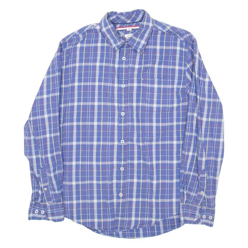TOMMY HILFIGER Mens Shirt Blue Check Long Sleeve L