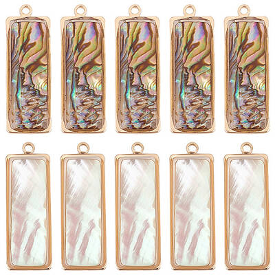 10Pcs 2 Colors Brass Pave Shell Pendants