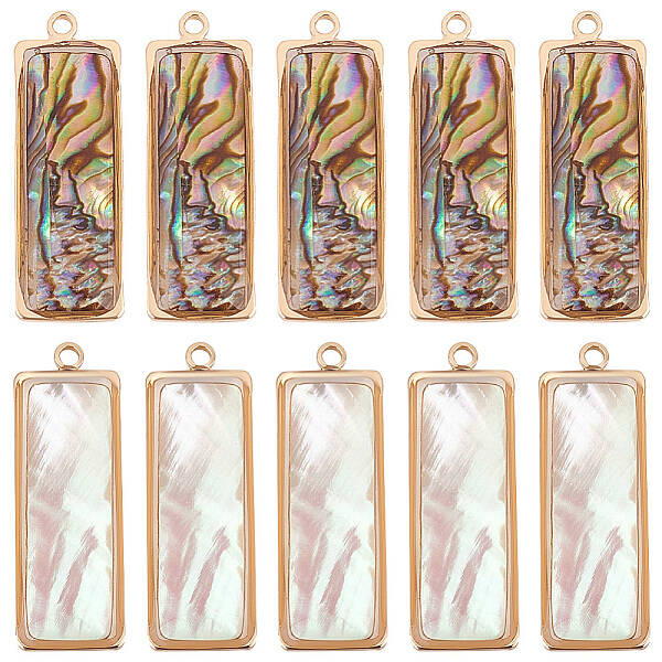 10Pcs 2 Colors Brass Pave Shell Pendants