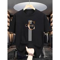 Men's Casual Calvin Printed T-shirt-Black Ribbon Golden Stripe Design, Comfortable round Neck Daily Street Style Essential Su...