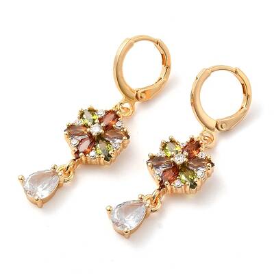 Rack Plating Golden Brass Dangle Leverback Earrings