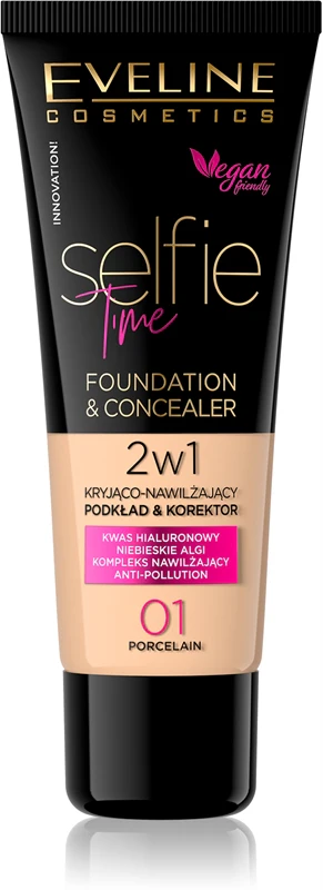 Eveline Cosmetics Selfie Time Foundation And Concealer 2 In 1 Color 01 Porcelain 30 Ml