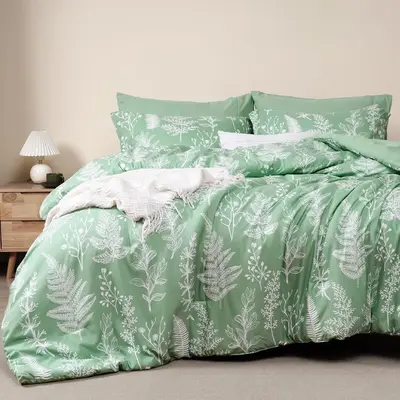 PHF Soft Printed Comforter Set, 3 counts/set Lightweight Botanical Floral Reversible Comforter with 2 Pillow Shams for All Se...