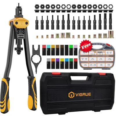 VIGRUE 16'' Rivet Nut Tool Kit Nutserts Rivnut Hand Tool Set with 15PCS Metric & Inch Mandrels M3 to M12, 6-32 to 1/2-13 and ...