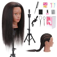 Mannequin  Human Hair with Tripod Stand, Manikin  with  Human Hair  Doll  for HairdresserHair Styling with Adjustable Tripod ...