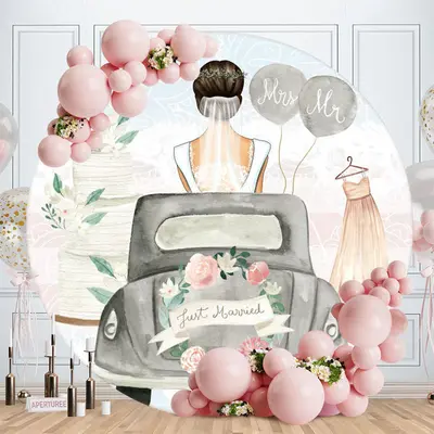 Aperturee Just Married Scenery Round Wedding Backdrops
