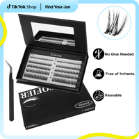 【Hot Style】Cofier No Glue Lash Kit Jelly-Coated Base Self Adhesive Individual Eyelashes, Easy Makeup Application with Twe...