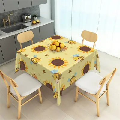 Cartoon Bee Sunflowers Repeat Square Tablecloth - Aperturee