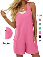 Women's Solid Color Overalls Shorts, Casual Street Sleeveless Overalls Shorts for Summer, Fashion Women's Clothes for Daily...