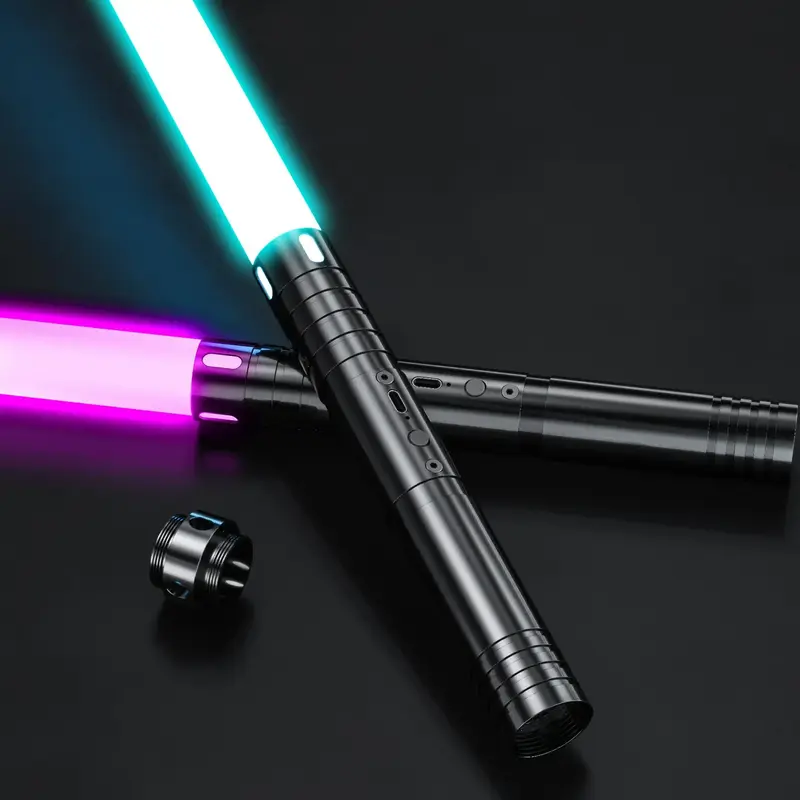 Metallic Handle RGB Light Saber, USB Rechargeable Light Saber with 15 Light Color & 3 Sound Modes for Home Party, Cosplay, ...