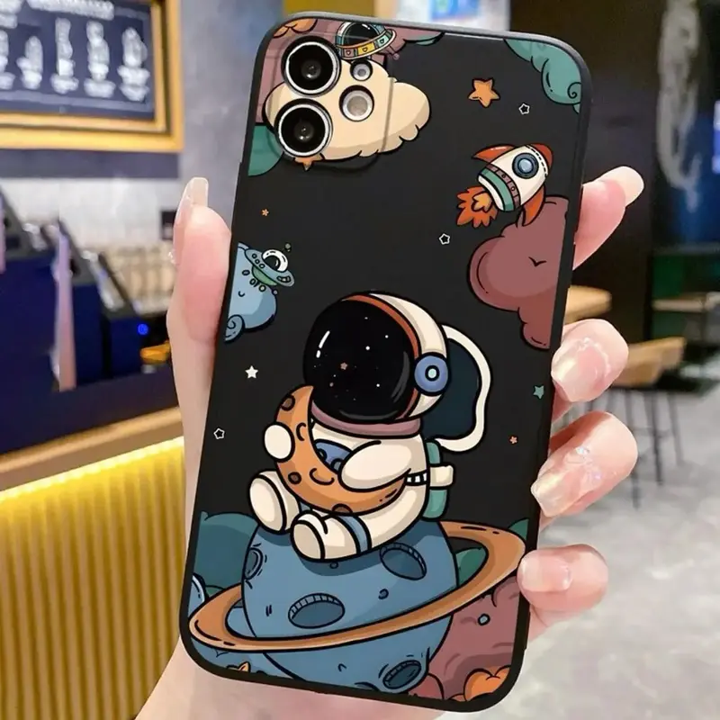 Cartoon Astronaut Pattern Phone Case, 1 Count Transparent Anti-fall Mobile Phone Case, Decorative Phone Protector Cover Compa...
