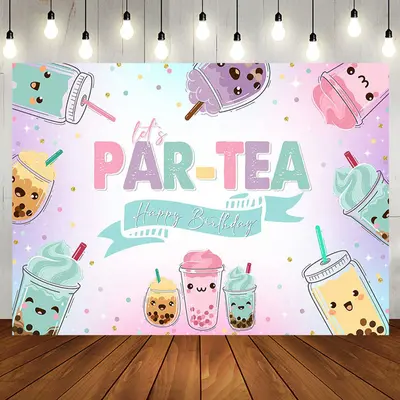 Aperturee Pearl Milk Tea Lets Partea Happy Birthday Backdrop - Aperturee