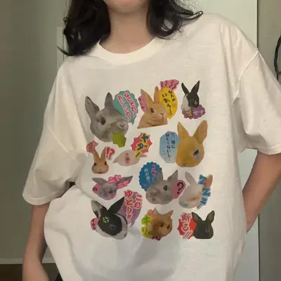 Y2K Bunny 90s Harajuku T-Shirt, Kawaii Rabbit Tee, Unisex Graphic Tees Gothic Grunge Y2k Emo Scene Amity Affliction Style Clo...