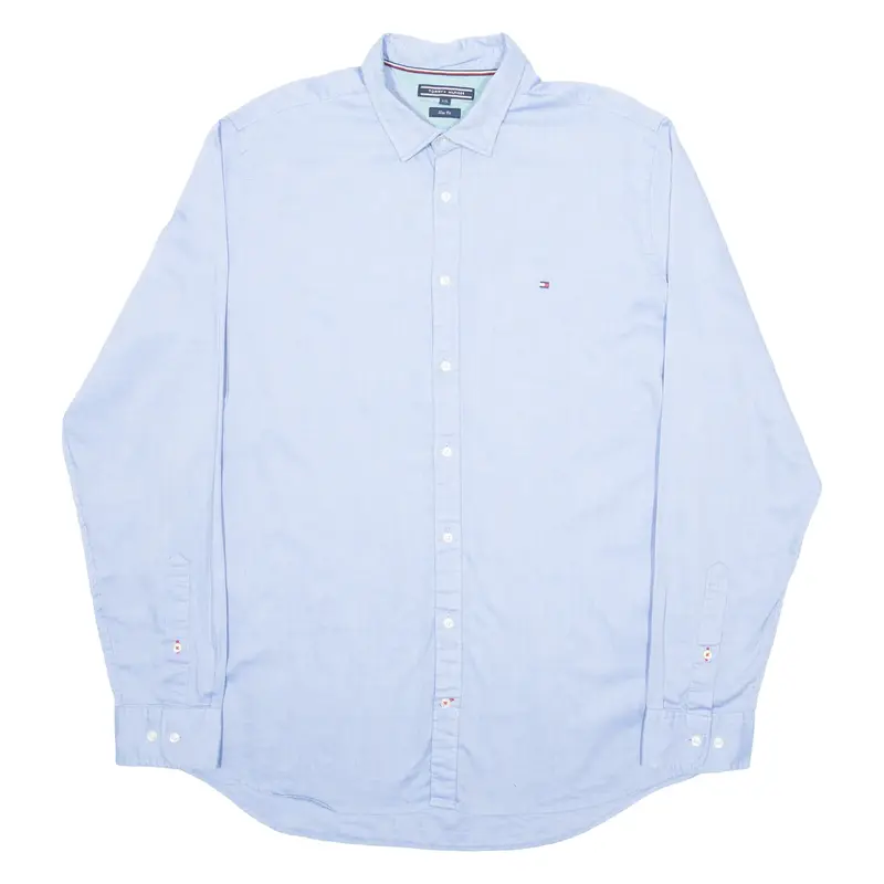 TOMMY HILFIGER Slim Fit Mens Plain Shirt Blue Long Sleeve 2XL