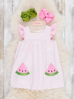 Dotty Watermelon Embroidered Flutter Dress
