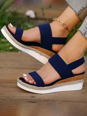 Women's Fashionable Boho Style Wedge Sandals, 1 Pair Casual Trendy Slip on Slingback Sandals, Trendy Hemp Rope Shoes for Summ...
