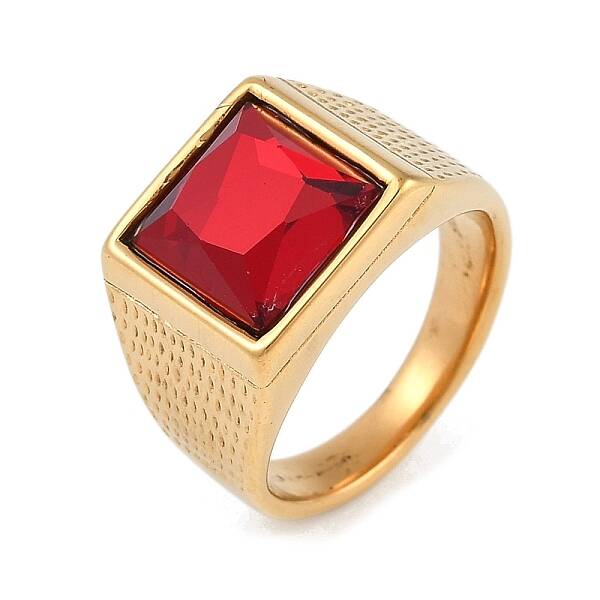 Square 304 Stainless Steel Glass Finger Rings