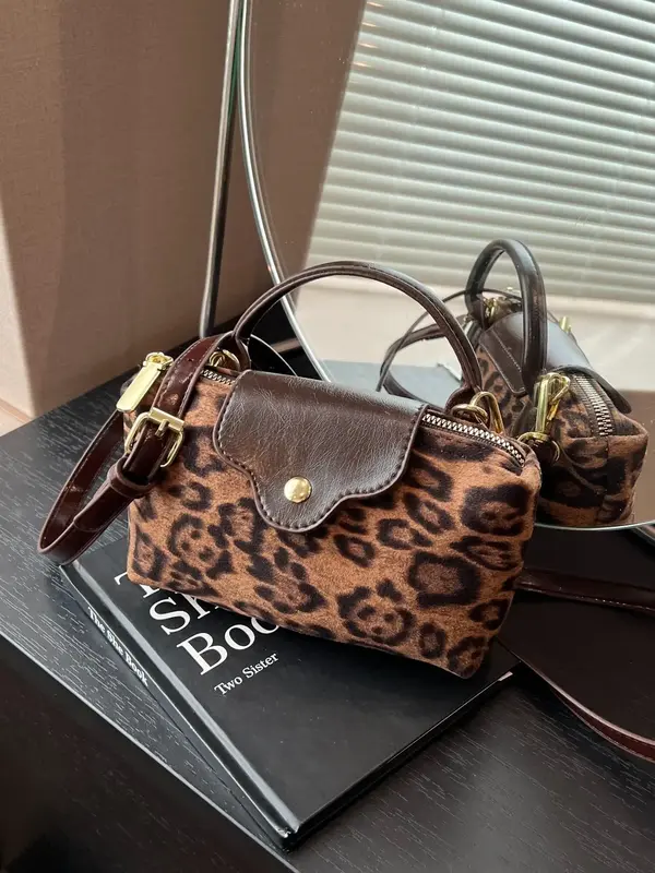 Fashion Leopard Pattern Handbag, Versatile Zipper Stylish Crossbody Casual Shopping Bag for Women, Trendy All-match Commuter ...