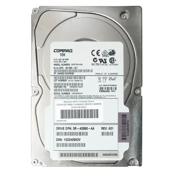 244448-001 HP 72.8GB 2Gb/s Fibre Channel 10000 3.5-inch Hard Drive