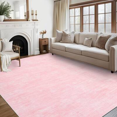 Garvee Pink 8x10 Washable Rug Solid Area Rugs for Living Room Ultra Soft Faux Wool Dining Room Rug,Non Slip&Non-Shedding Low ...