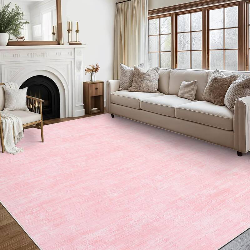 Garvee Pink 8x10 Washable Rug Solid Area Rugs for Living Room Ultra Soft Faux Wool Dining Room Rug,Non Slip&Non-Shedding Low ...