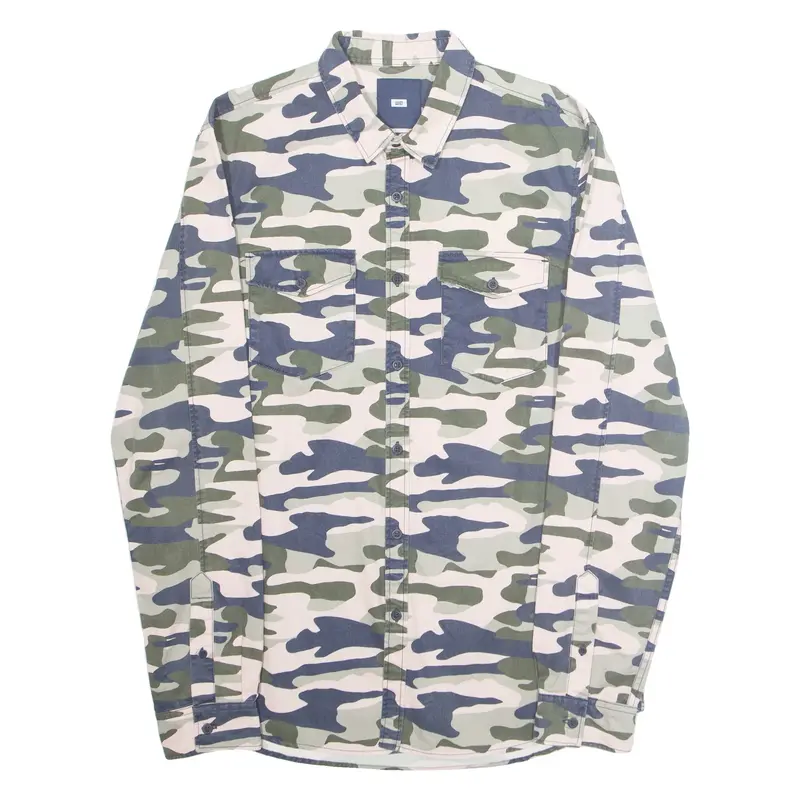 WE Camo Mens Shirt Green Camouflage Long Sleeve L