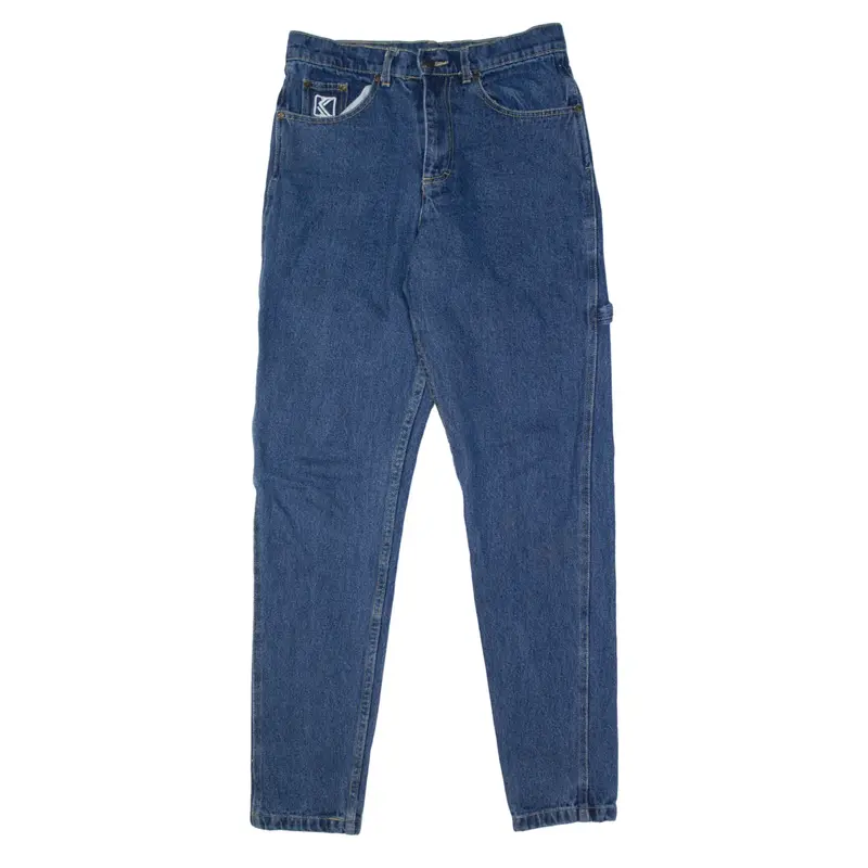 KARL KANI Carpenter Embroidered Logo Jeans Blue Denim Regular Tapered Womens W30 L31