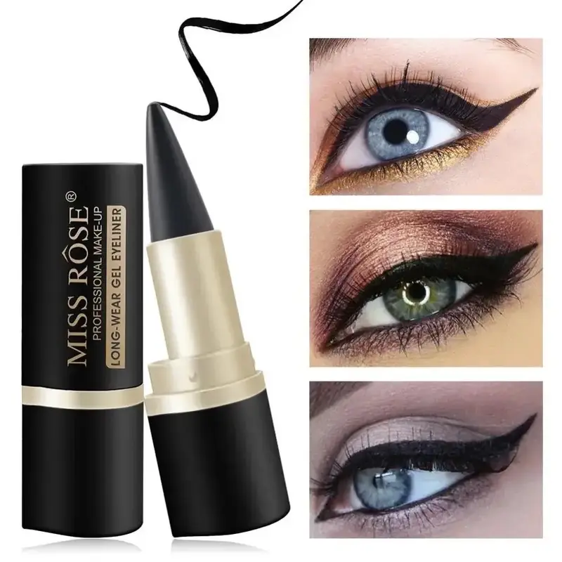 Miss Rose Black Eyeliner Pencil Waterproof Eye Enhancing Stick Solid Thick Gel Smooth 24 Hours Long Lasting Smoky Eye Liner C...