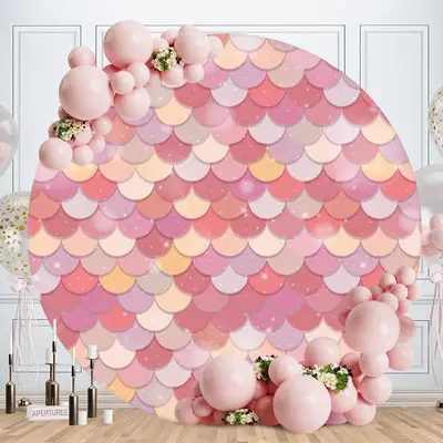 Aperturee Purple Blue Mermaid Round Birthday Backdrop | Round Party Backdrop | Round Backdrop Cover Diy | Customized Backdrop...