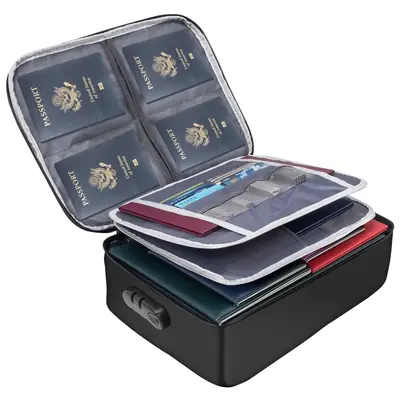 Document Bag With Lock,3-Layer File Storage Case With Zipper,Document Safe Portable Travel Home Organizer Bag For Laptop,File...