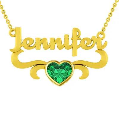 10K Gold Heart Zircon Personalized Birthstone Name Pendant Necklace For Best Friend