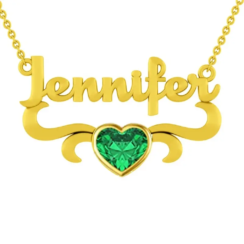 10K Gold Heart Zircon Personalized Birthstone Name Pendant Necklace For Best Friend