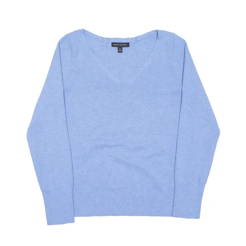 BANANA REPUBLIC Jumper Blue Tight Knit Viscose V-Neck Womens M
