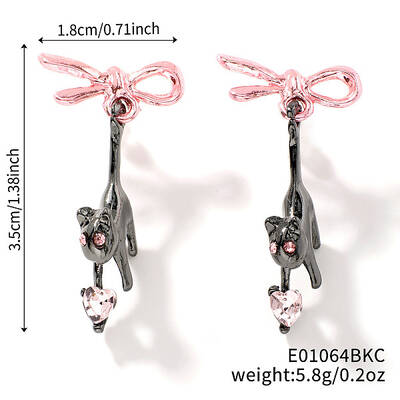 Cute Bowknot with Cat Shape Brass Stud Earrings