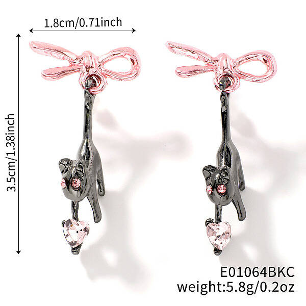 Cute Bowknot with Cat Shape Brass Stud Earrings